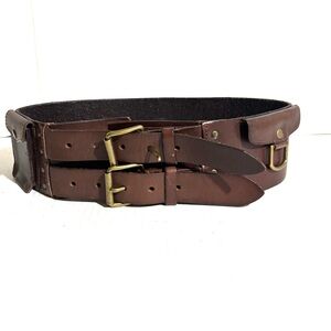 Handmade Brown Leather Belt with Brass Buckle size M